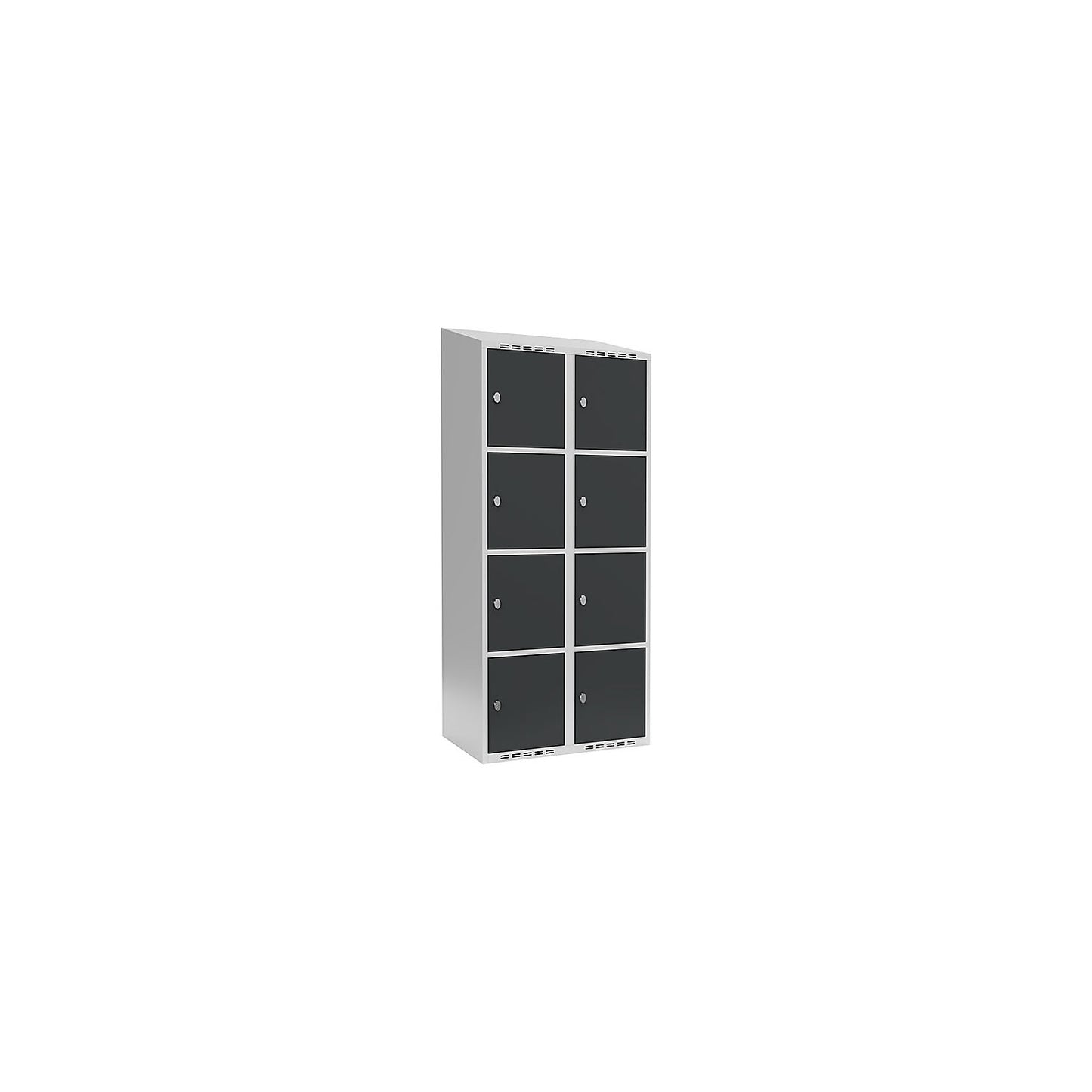 Fydor 4-fold compartment locker, 2 compartments, light grey / charcoal, W 800 mm, 2 compartments, sloping roof shape, padlock.