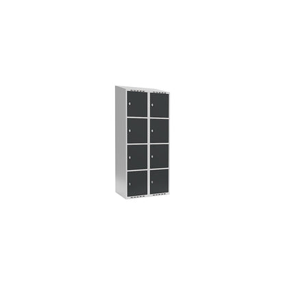 Fydor 4-fold compartment locker, 2 compartments, light grey / charcoal, W 800 mm, 2 compartments, sloping roof shape, padlock.