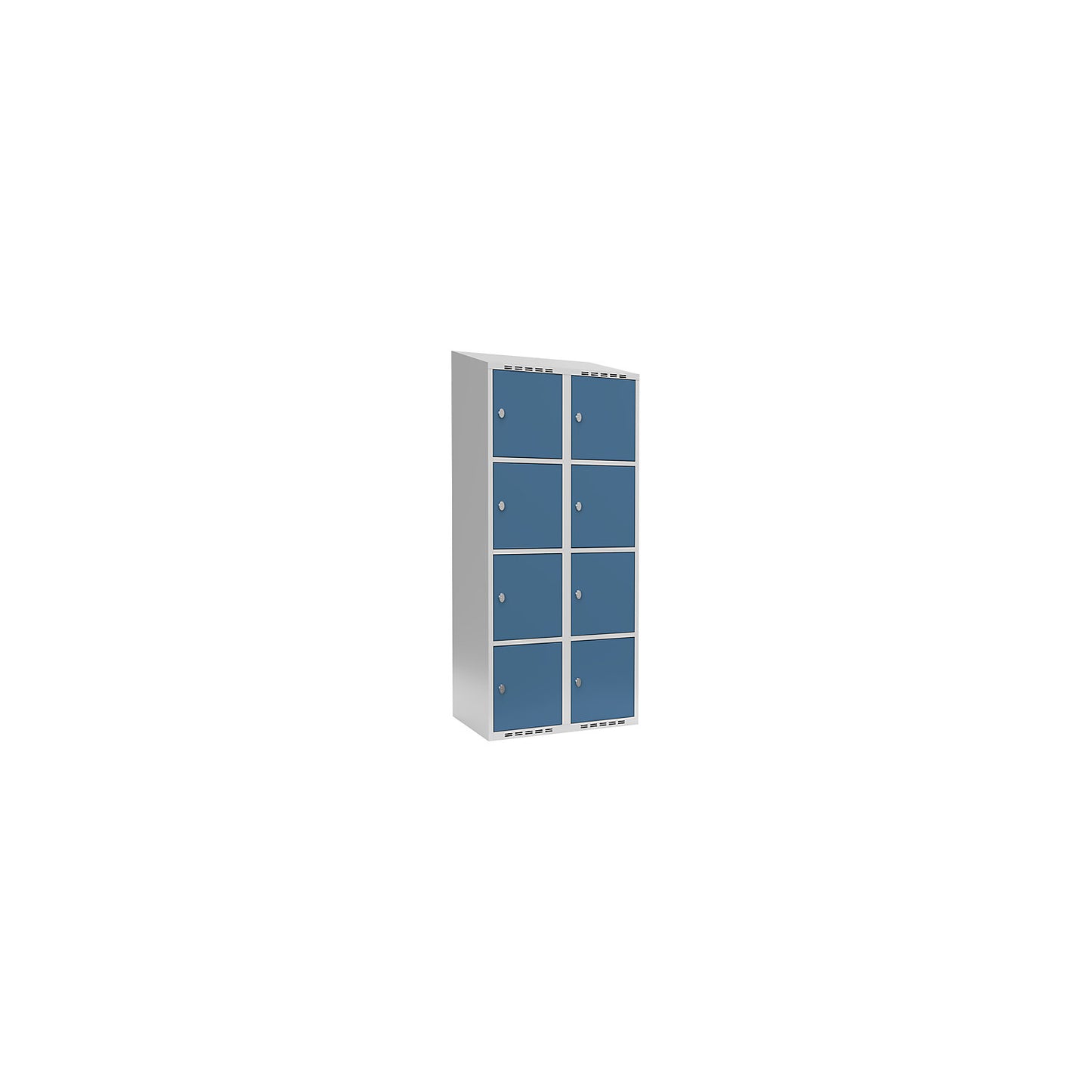 Fydor 4-fold compartment locker, 2 compartments, light grey / brilliant blue, W 800 mm, 2 compartments, sloping roof shape, padlock.
