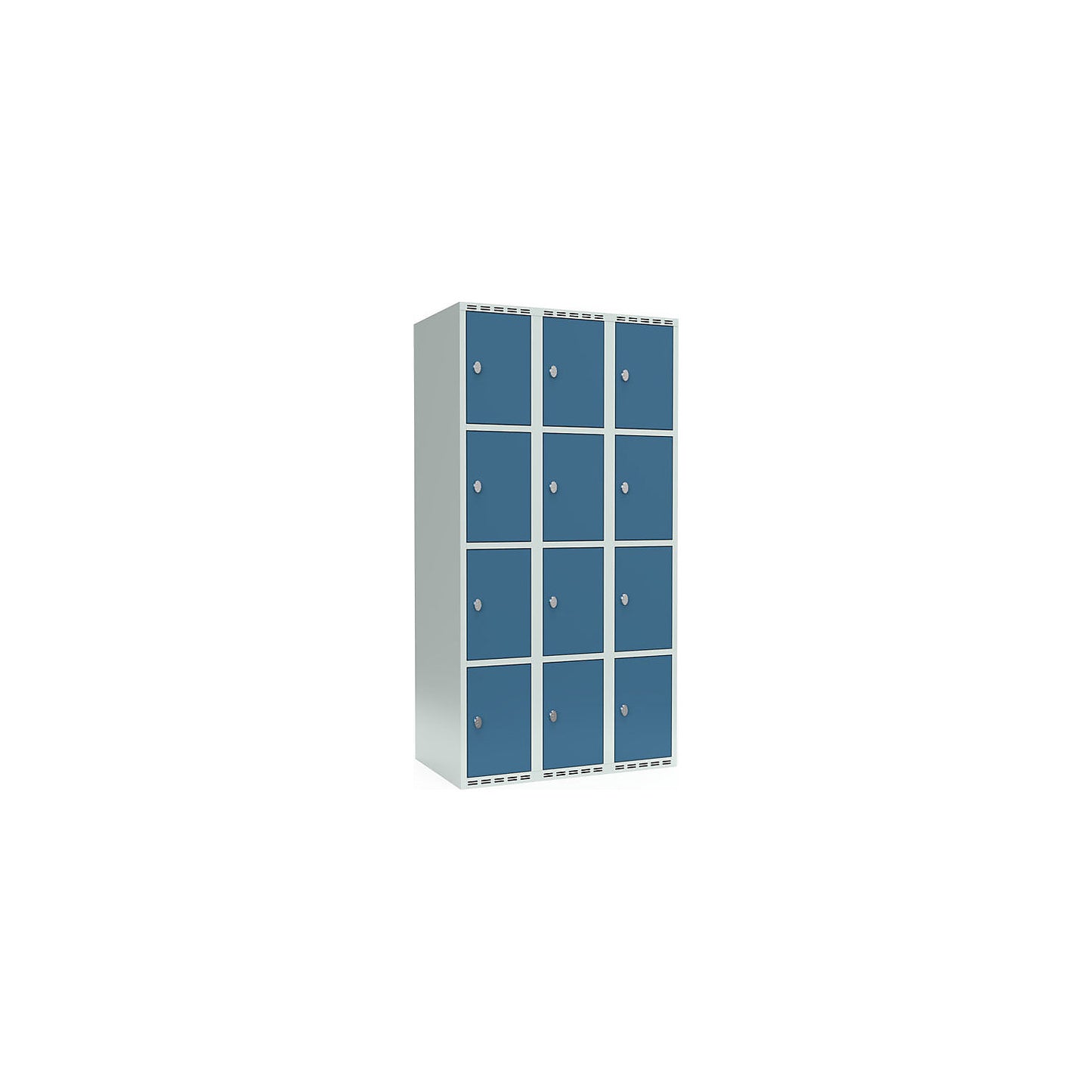 Fydor 4-fold compartment locker, 3 compartments, light grey / brilliant blue, W 900 mm, 3 compartments, flat roof shape, padlock.
