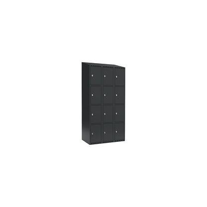 Fydor 4-fold compartment locker, 3 compartments, charcoal, W 900 mm, 3 compartments, sloping roof shape, padlock.