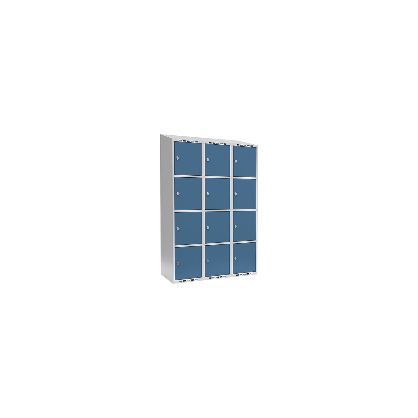 Fydor 4-fold compartment locker, 3 compartments, light grey / brilliant blue, W 1200 mm, 3 compartments, sloping roof shape, padlock.