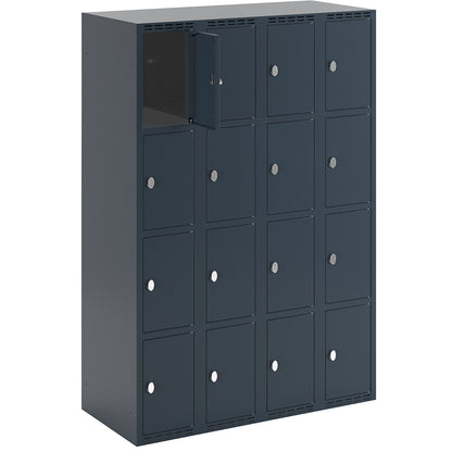 Fydor 4-fold compartment locker, 4 compartments, charcoal, W 1200 mm, 4 compartments, flat roof shape, padlock.
