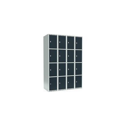 Fydor 4-fold compartment locker, 4 compartments, light grey / charcoal, W 1200 mm, 4 compartments, flat roof shape, padlock.