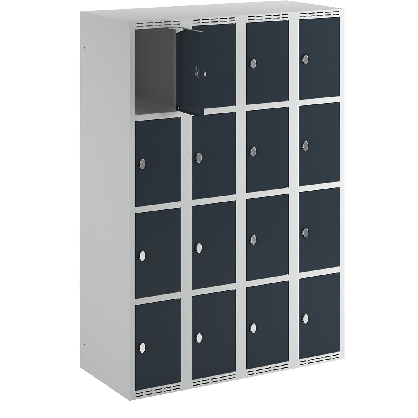 Fydor 4-fold compartment locker, 4 compartments, light grey / charcoal, W 1200 mm, 4 compartments, flat roof shape, padlock.