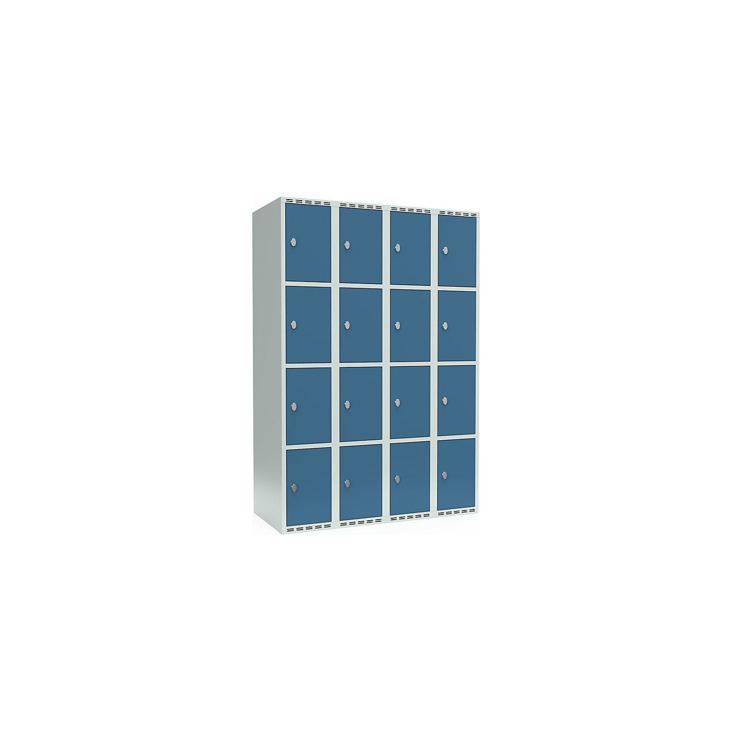 Fydor 4-fold compartment locker, 4 compartments, light grey / brilliant blue, W 1200 mm, 4 compartments, flat roof shape, padlock.