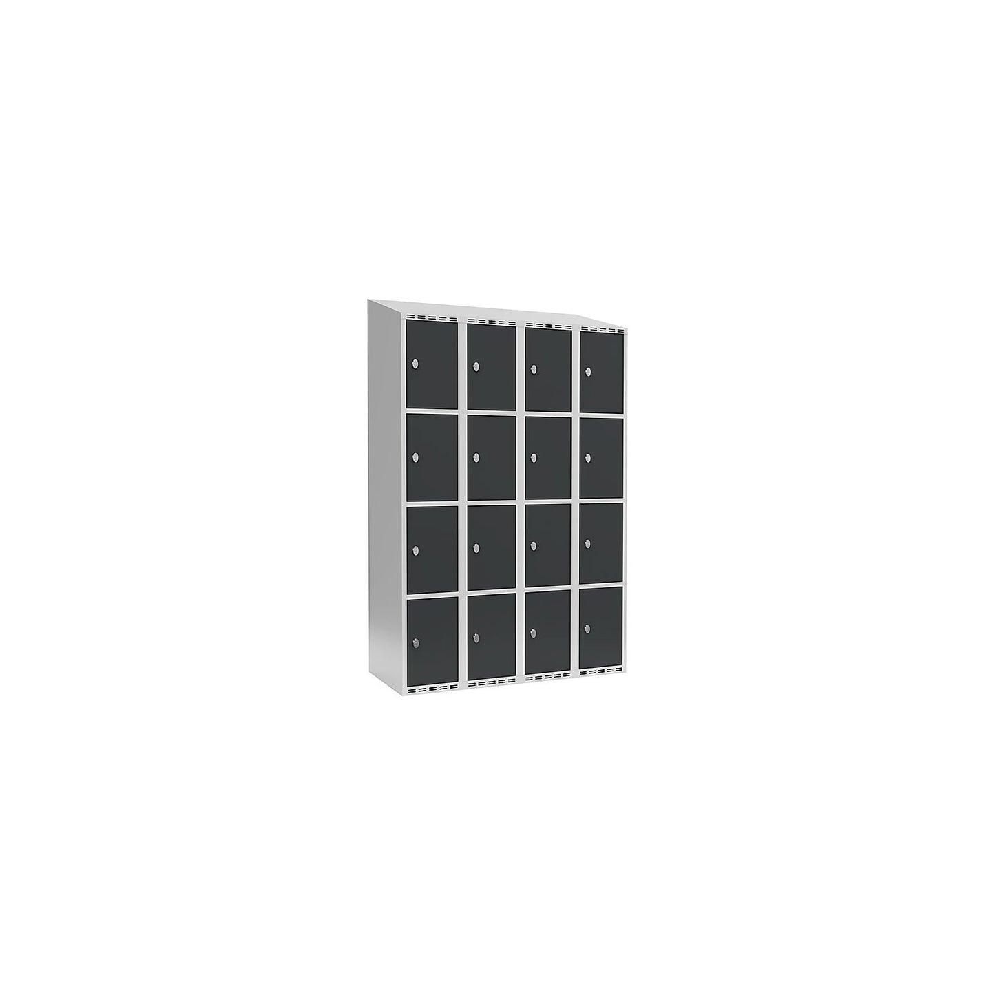 Fydor 4-fold compartment locker, 4 compartments, light grey / charcoal, W 1200 mm, 4 compartments, sloping roof shape, padlock.