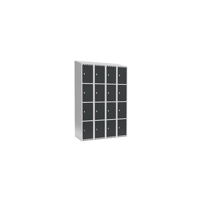 Fydor 4-fold compartment locker, 4 compartments, light grey / charcoal, W 1200 mm, 4 compartments, sloping roof shape, padlock.