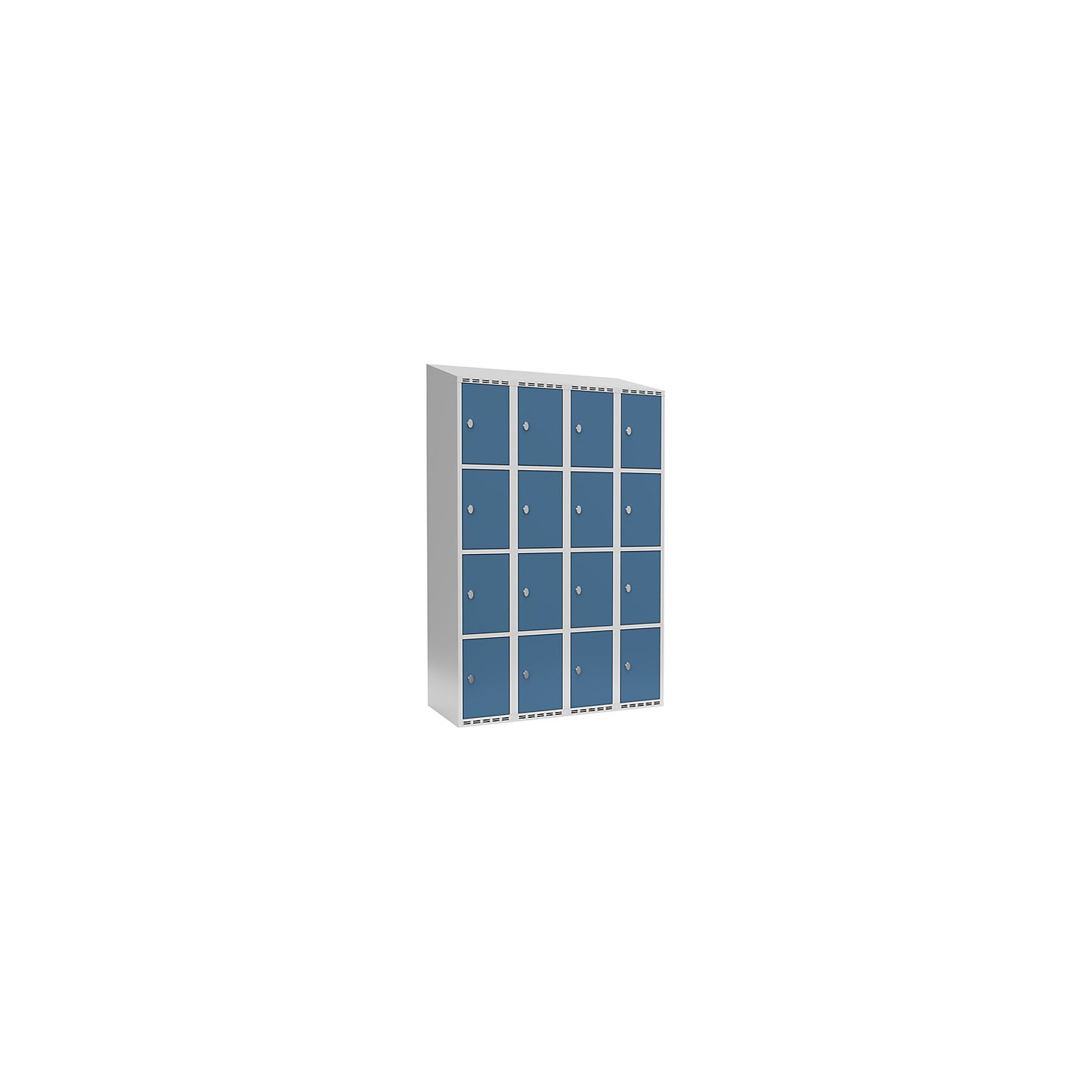 Fydor 4-fold compartment locker, 4 compartments, light grey / brilliant blue, W 1200 mm, 4 compartments, sloping roof shape, padlock.