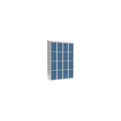 Fydor 4-fold compartment locker, 4 compartments, light grey / brilliant blue, W 1200 mm, 4 compartments, sloping roof shape, padlock.