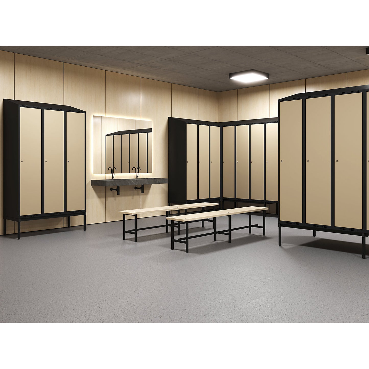 High base frame for Fydor locker series, black, width 1200 mm.
