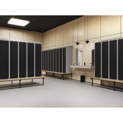 Base frame with bench for Fydor locker series, black / grey, width 800 mm.