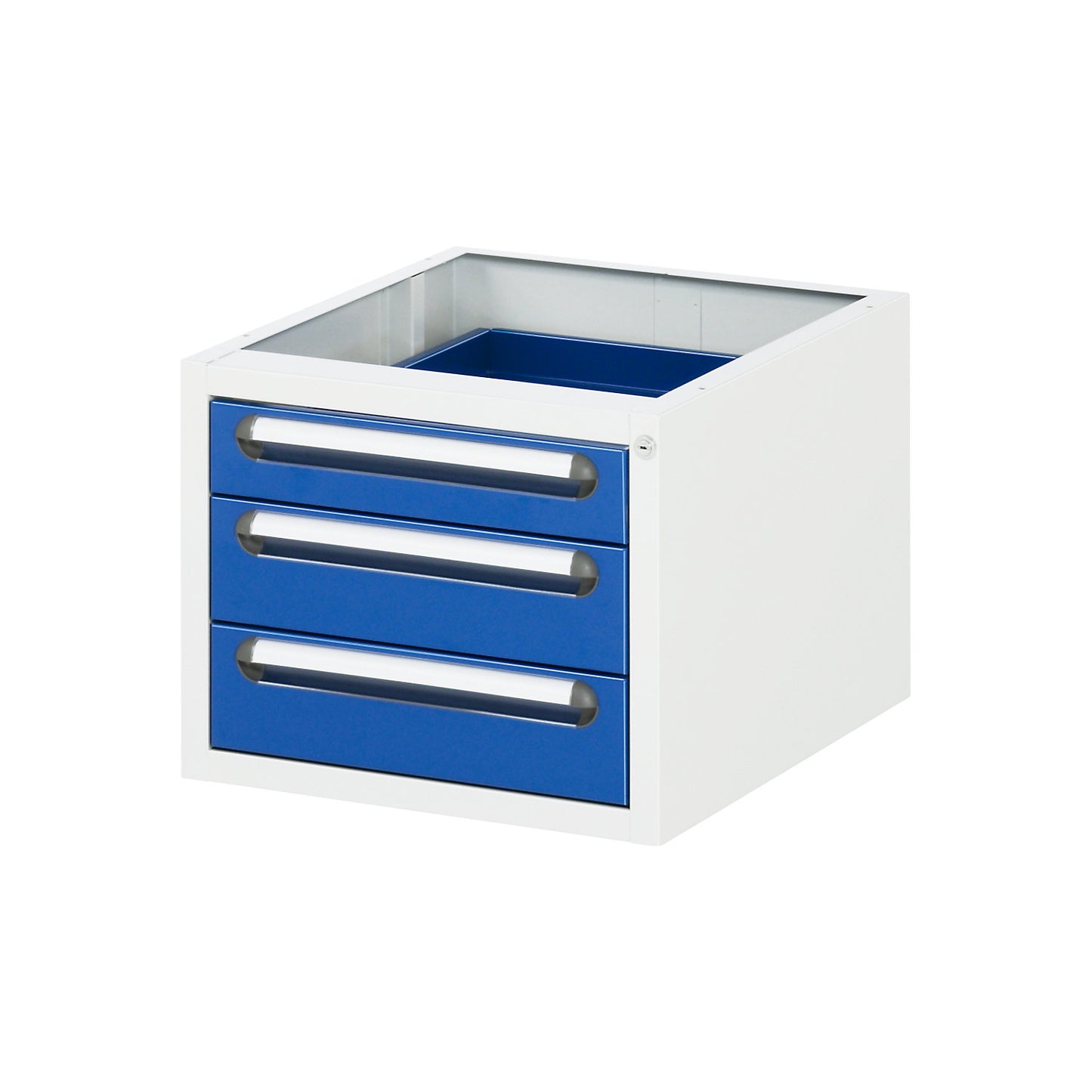 Work table with drawer cupboard, base container with 3 drawers 1 x 90, 2 x 120 mm, WxD 1000 x 800 mm, melamine panel, thickness 22 mm.