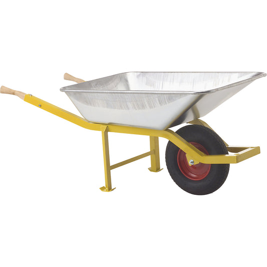BU 1400 SX wheelbarrow, pneumatic tyres, ball bearings, LxW 1560 x 715 mm, yellow, silver.