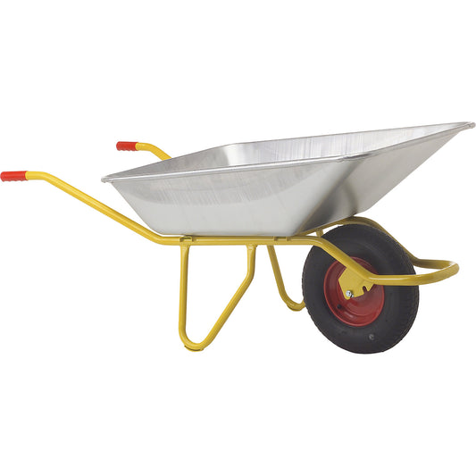 BU 1400 SX wheelbarrow, pneumatic tyres, ball bearings, LxW 1420 x 715 mm, yellow, silver.