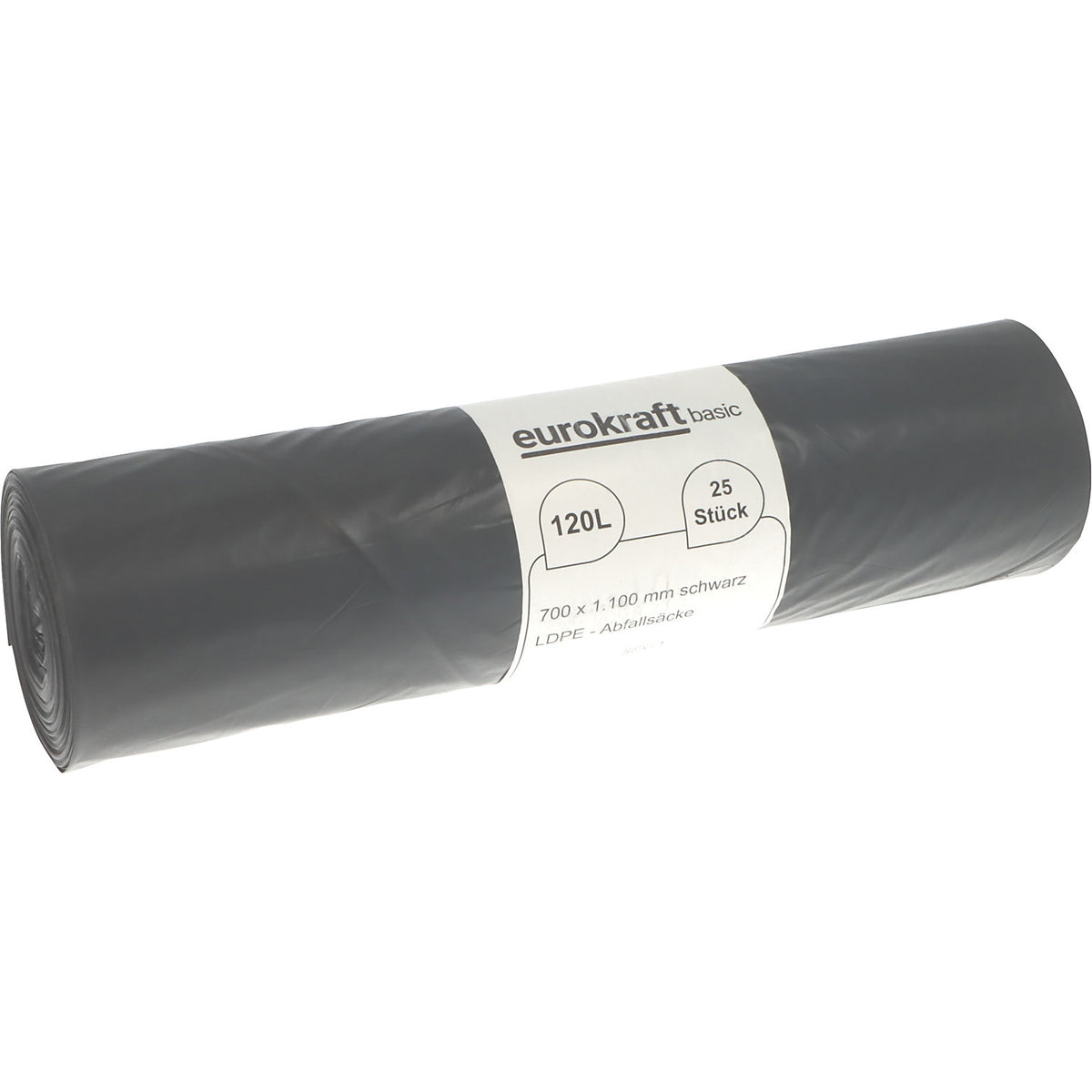 Waste sacks, 100% PCR LDPE, 120 l, 52 µm, WxL 700 x 1100 mm, pack of 250, black.