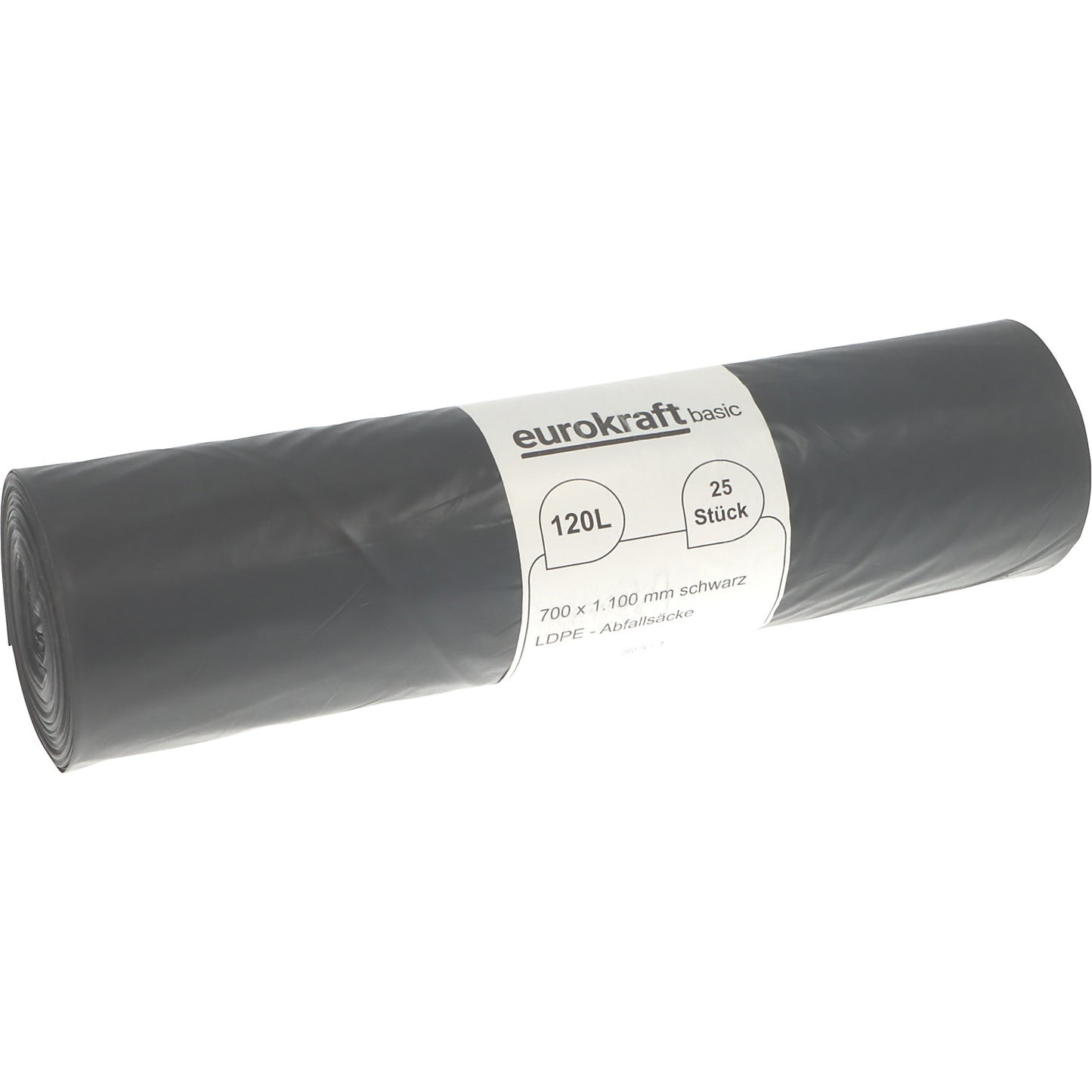 Waste sacks, 100% PCR LDPE, 120 l, 52 µm, WxL 700 x 1100 mm, pack of 250, black.