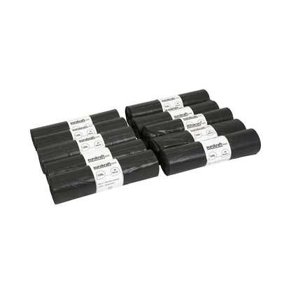 Waste sacks, 100% PCR LDPE, 120 l, 52 µm, WxL 700 x 1100 mm, pack of 250, black.