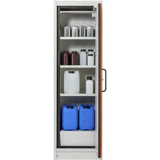 Fire resistant hazardous goods storage cupboard type 90 PROline, door hinged on right, HxWxD 1950 x 600 x 600 mm.
