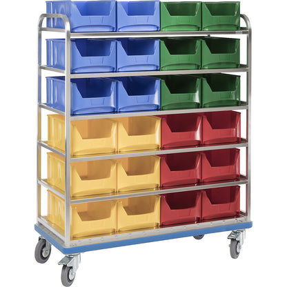 G®-ORG E 2801 shelf trolley, 6 levels, 5 shelves, LxH 1070 x 1660 mm.