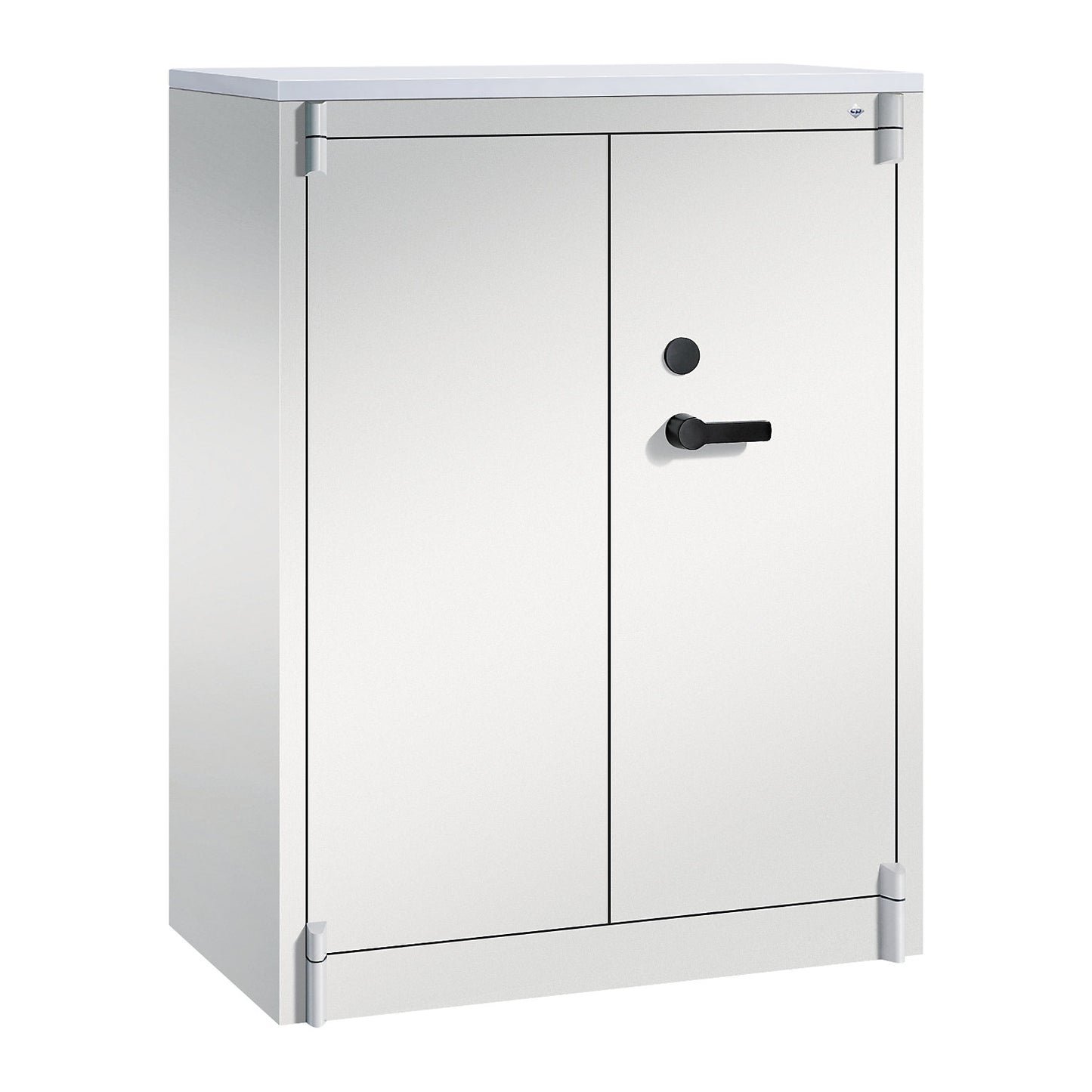 Certos fire protection cupboard, height 1226 mm, DIN 4102 compliant, W 926 mm, light grey.