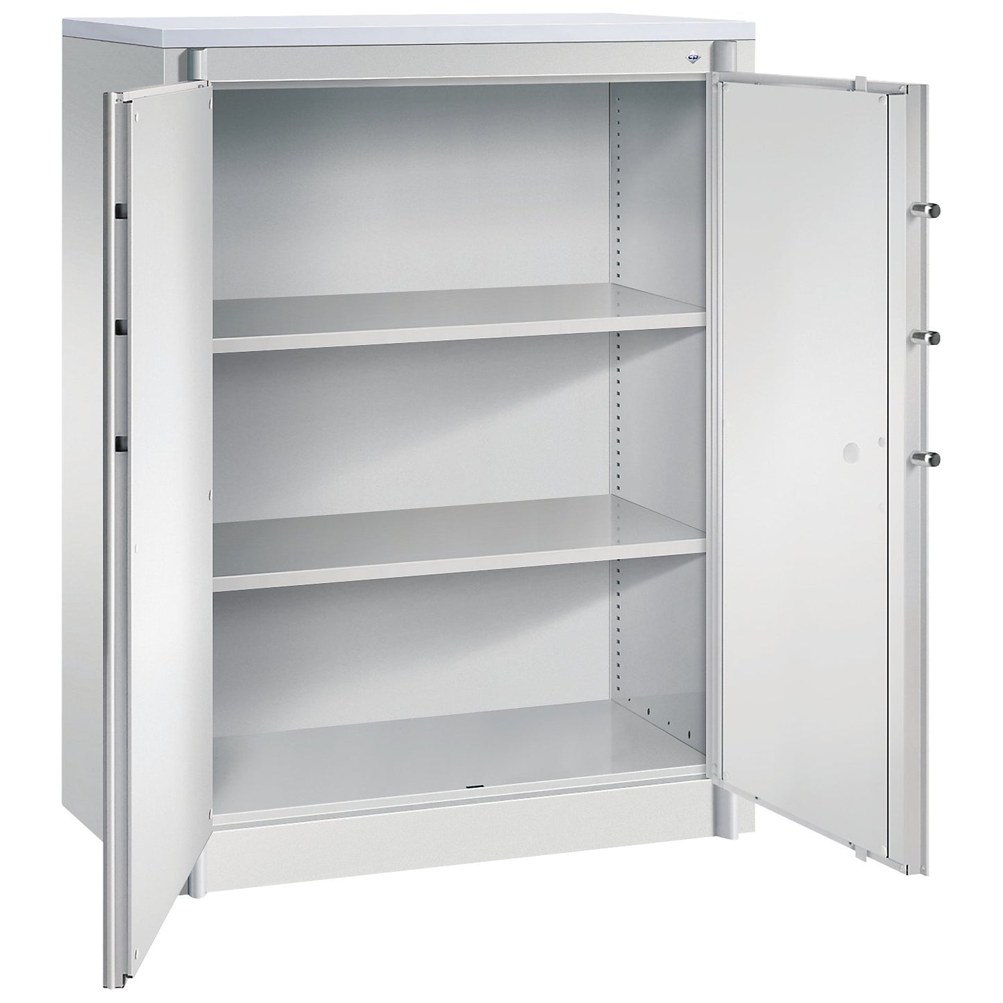 Certos fire protection cupboard, height 1226 mm, DIN 4102 compliant, W 926 mm, light grey.