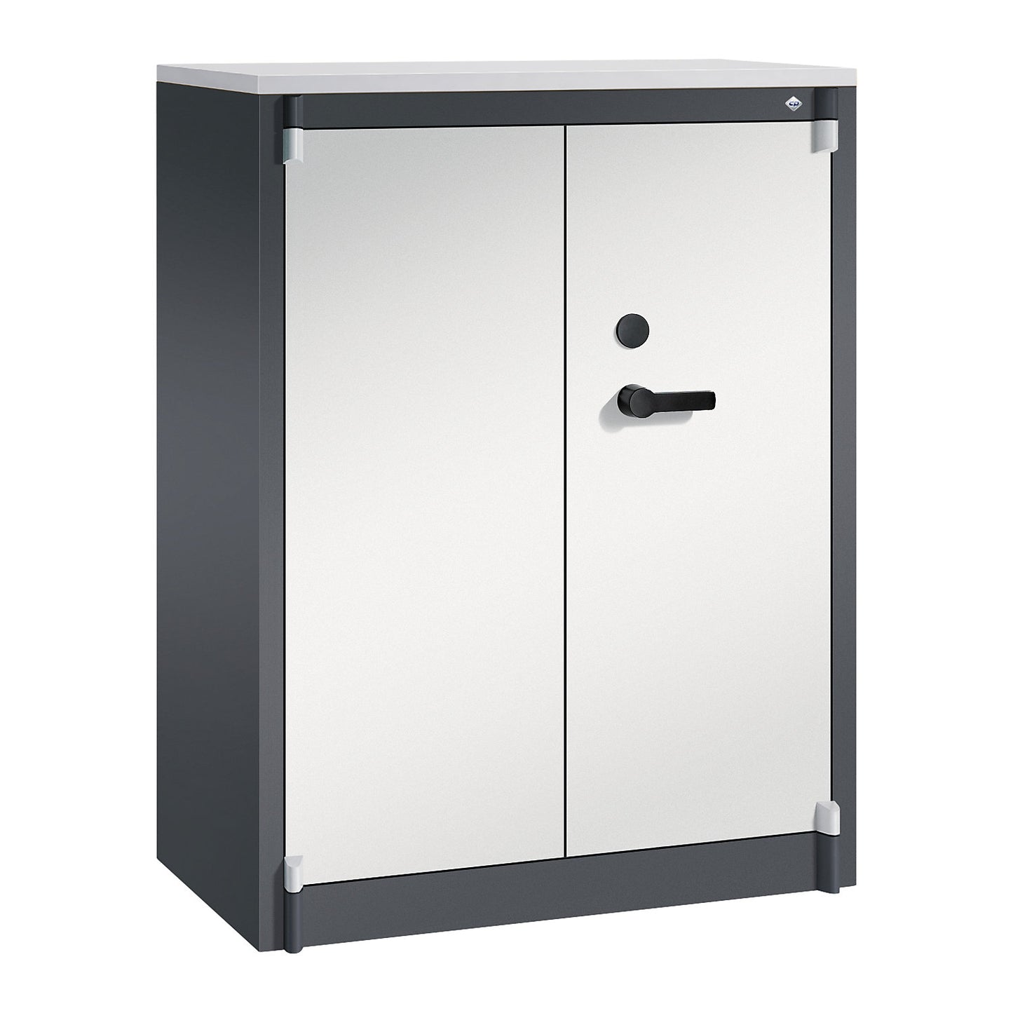 Certos fire protection cupboard, height 1226 mm, DIN 4102 compliant, W 926 mm, black grey/light grey.