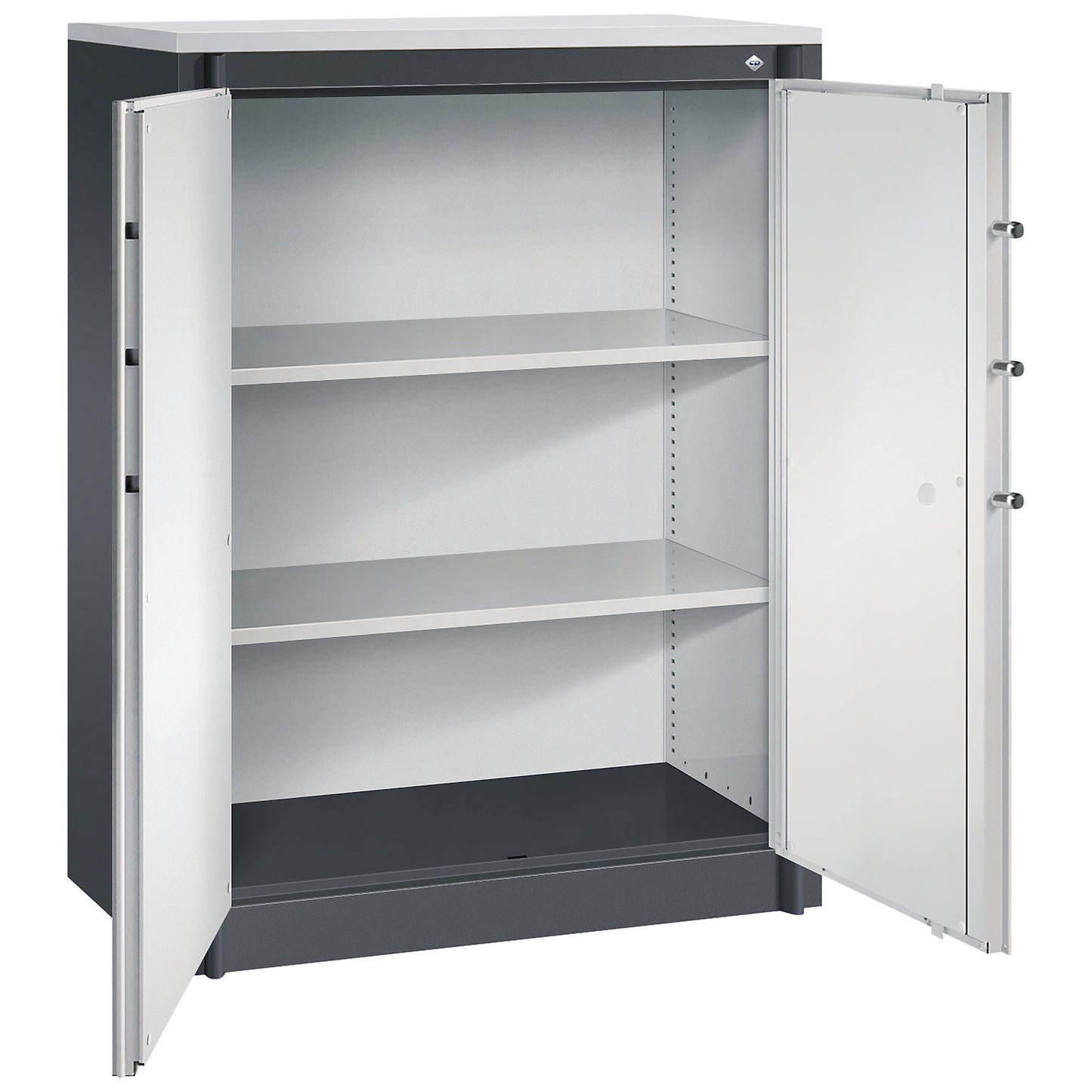 Certos fire protection cupboard, height 1226 mm, DIN 4102 compliant, W 926 mm, black grey/light grey.