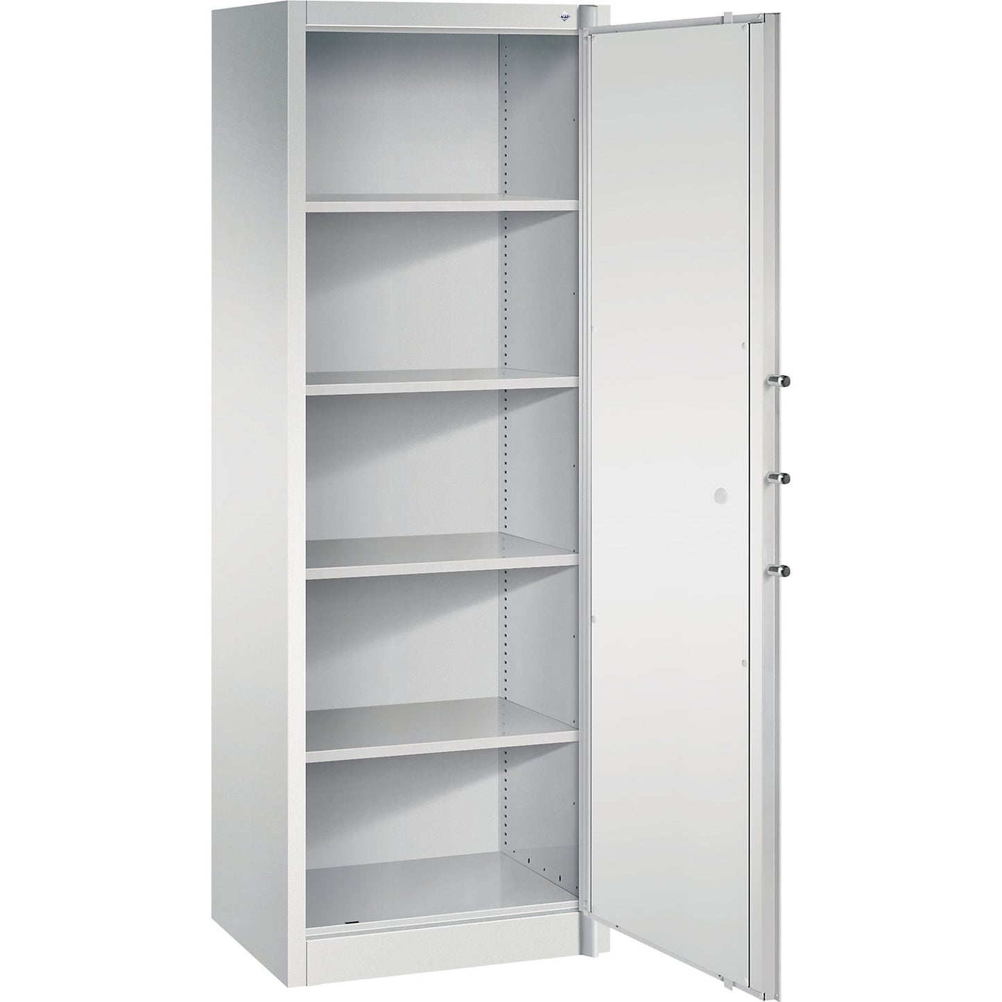 Certos fire protection cupboard, height 1950 mm, DIN 4102 compliant, W 646 mm, light grey.