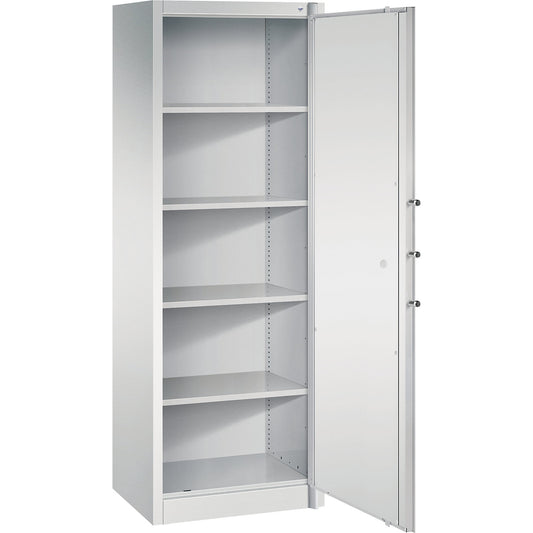 Certos fire protection cupboard, height 1950 mm, DIN 4102 compliant, W 646 mm, light grey.