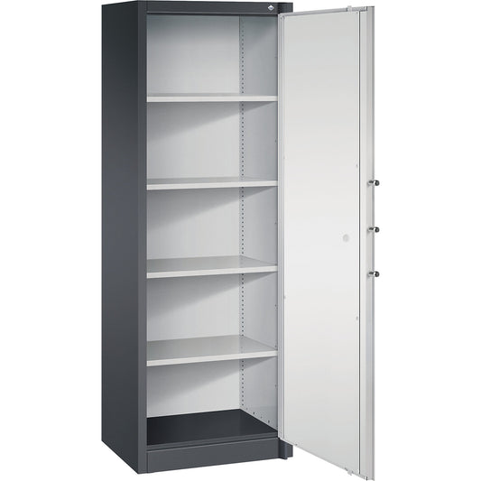 Certos fire protection cupboard, height 1950 mm, DIN 4102 compliant, W 646 mm, black grey/light grey.