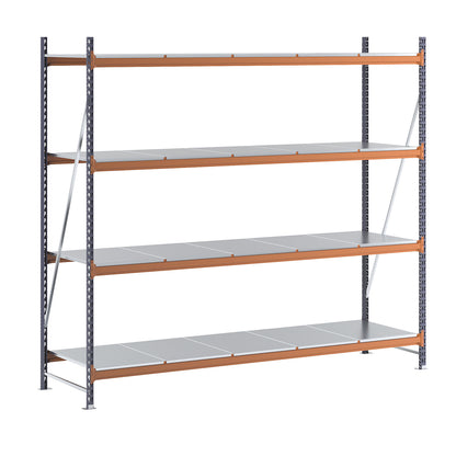 Wide span shelving unit, max. bay load 6000 kg, HxWxD 2500 x 2798 x 800 mm, standard shelf unit.