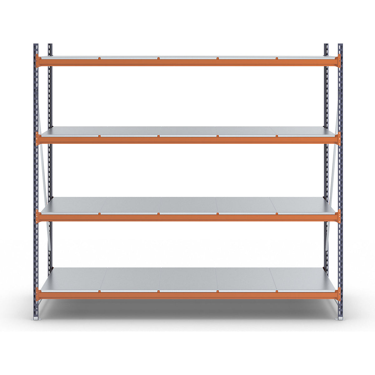 Wide span shelving unit, max. bay load 6000 kg, HxWxD 2500 x 2798 x 1100 mm, standard shelf unit.