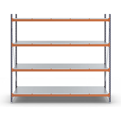 Wide span shelving unit, max. bay load 6000 kg, HxWxD 2500 x 2798 x 1100 mm, standard shelf unit.
