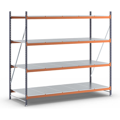Wide span shelving unit, max. bay load 6000 kg, HxWxD 2500 x 2798 x 1100 mm, standard shelf unit.