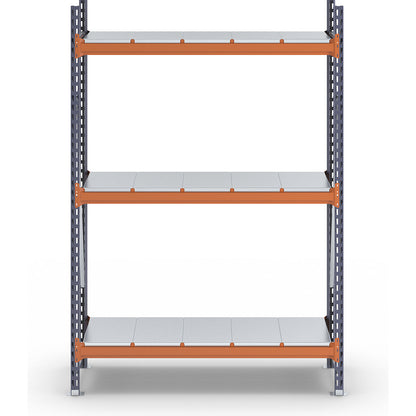 Wide span shelving unit, max. bay load 1600 kg, with steel sheet shelves, HxWxD 2000 x 1400 x 500 mm, standard shelf unit.