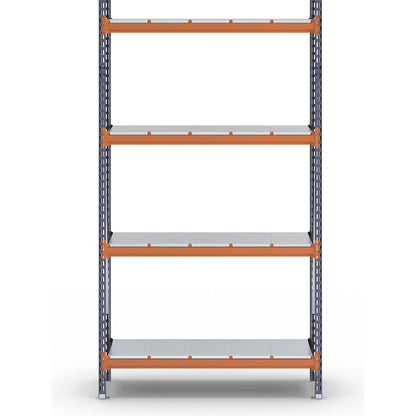 Wide span shelving unit, max. bay load 1600 kg, with steel sheet shelves, HxWxD 2500 x 1400 x 500 mm, standard shelf unit.