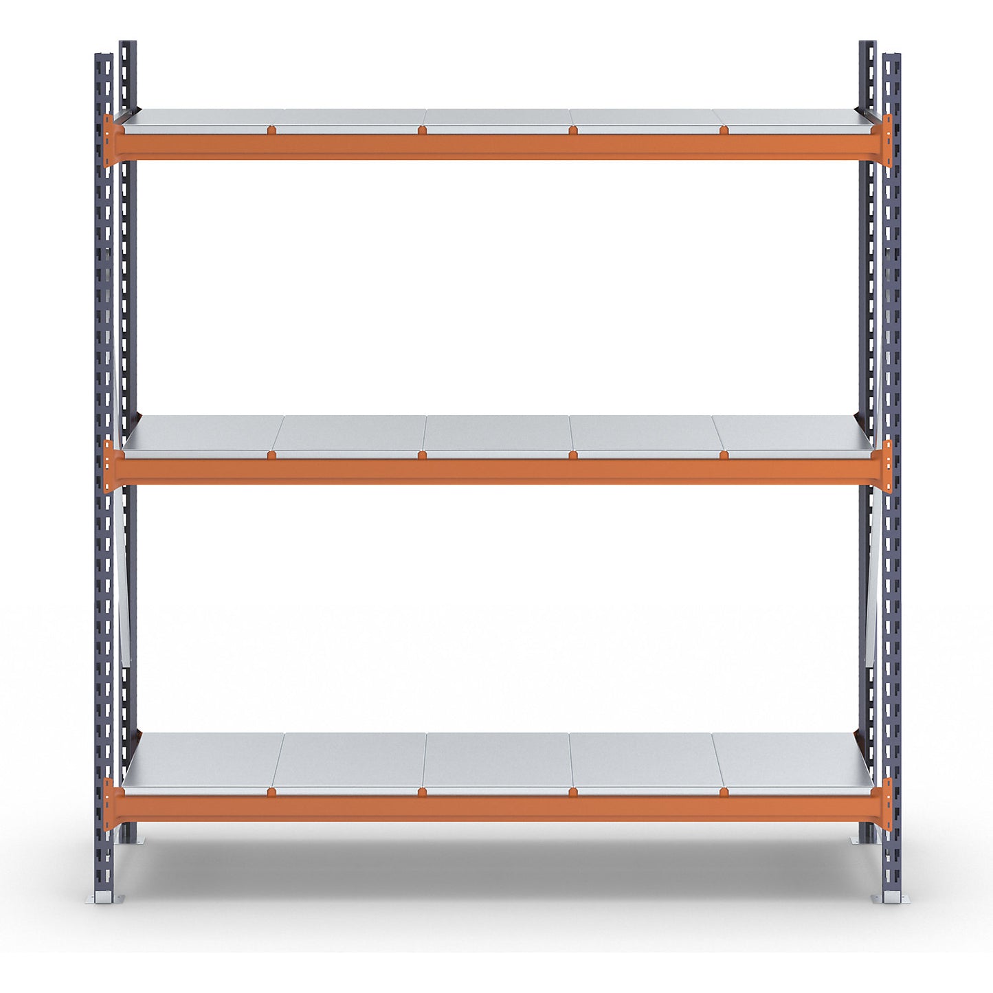 Wide span shelving unit, max. bay load 1600 kg, with steel sheet shelves, HxWxD 2000 x 1900 x 500 mm, standard shelf unit.