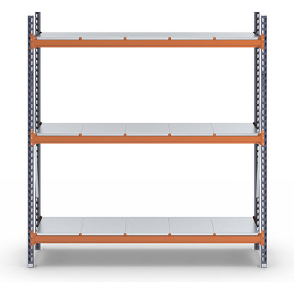 Wide span shelving unit, max. bay load 1600 kg, with steel sheet shelves, HxWxD 2000 x 1900 x 500 mm, standard shelf unit.