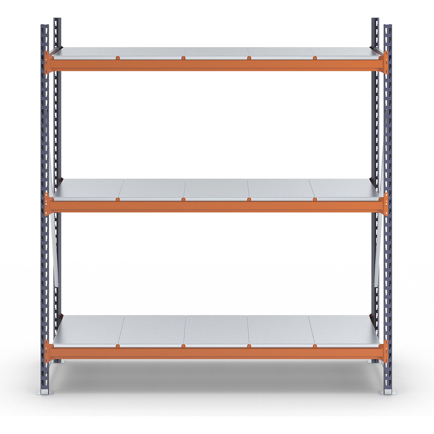 Wide span shelving unit, max. bay load 1600 kg, with steel sheet shelves, HxWxD 2000 x 1900 x 600 mm, standard shelf unit.