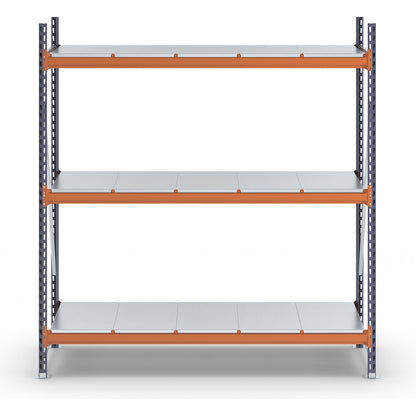 Wide span shelving unit, max. bay load 1600 kg, with steel sheet shelves, HxWxD 2000 x 1900 x 600 mm, standard shelf unit.