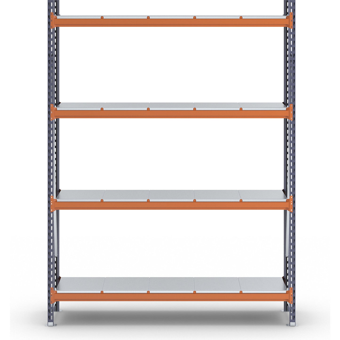 Wide span shelving unit, max. bay load 1600 kg, with steel sheet shelves, HxWxD 2500 x 1900 x 500 mm, standard shelf unit.