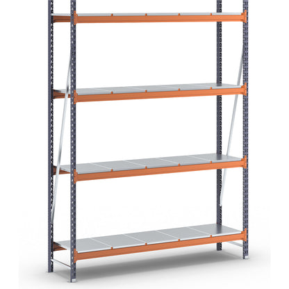 Wide span shelving unit, max. bay load 1600 kg, with steel sheet shelves, HxWxD 2500 x 1900 x 500 mm, standard shelf unit.