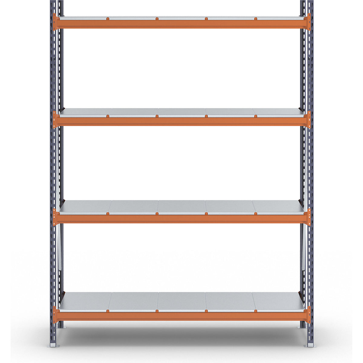 Wide span shelving unit, max. bay load 1600 kg, with steel sheet shelves, HxWxD 2500 x 1900 x 600 mm, standard shelf unit.