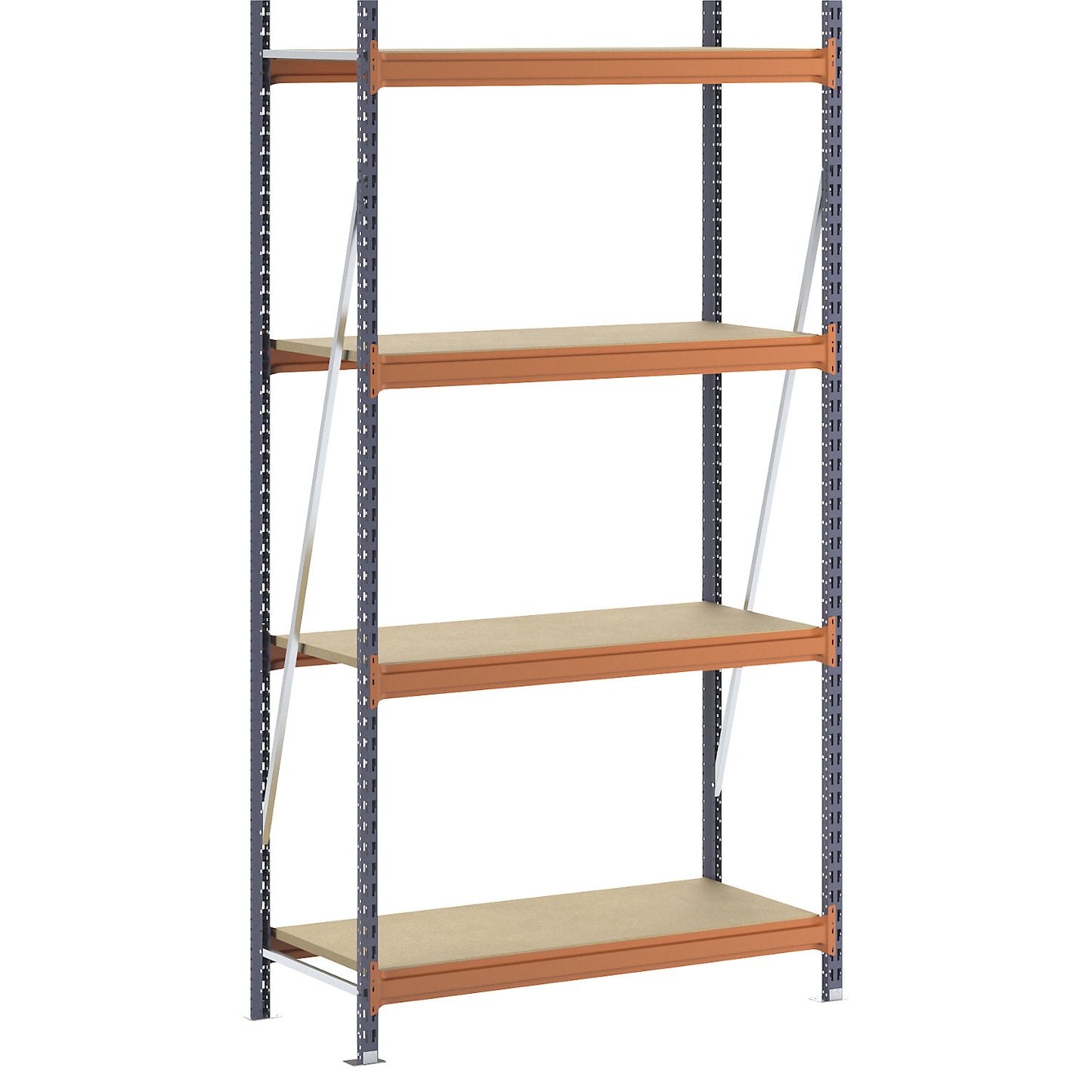 Wide span shelving unit, max. bay load 1600 kg, with moulded chipboard, HxWxD 2500 x 1400 x 600 mm, standard shelf unit.