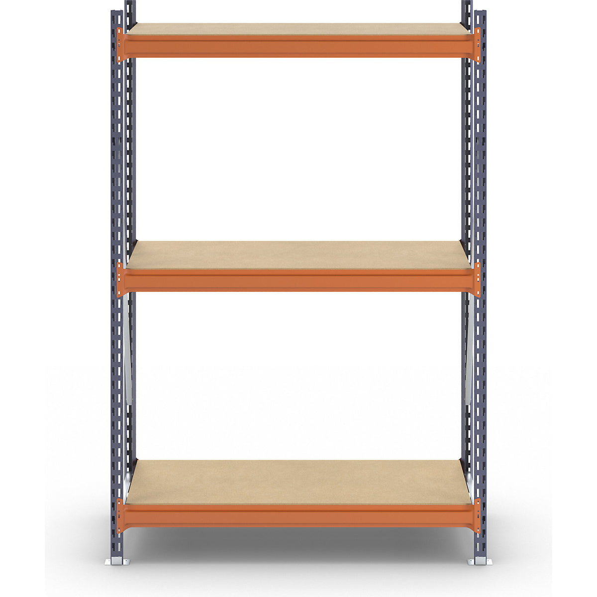 Wide span shelving unit, max. bay load 1600 kg, with moulded chipboard, HxWxD 2000 x 1400 x 600 mm, standard shelf unit.