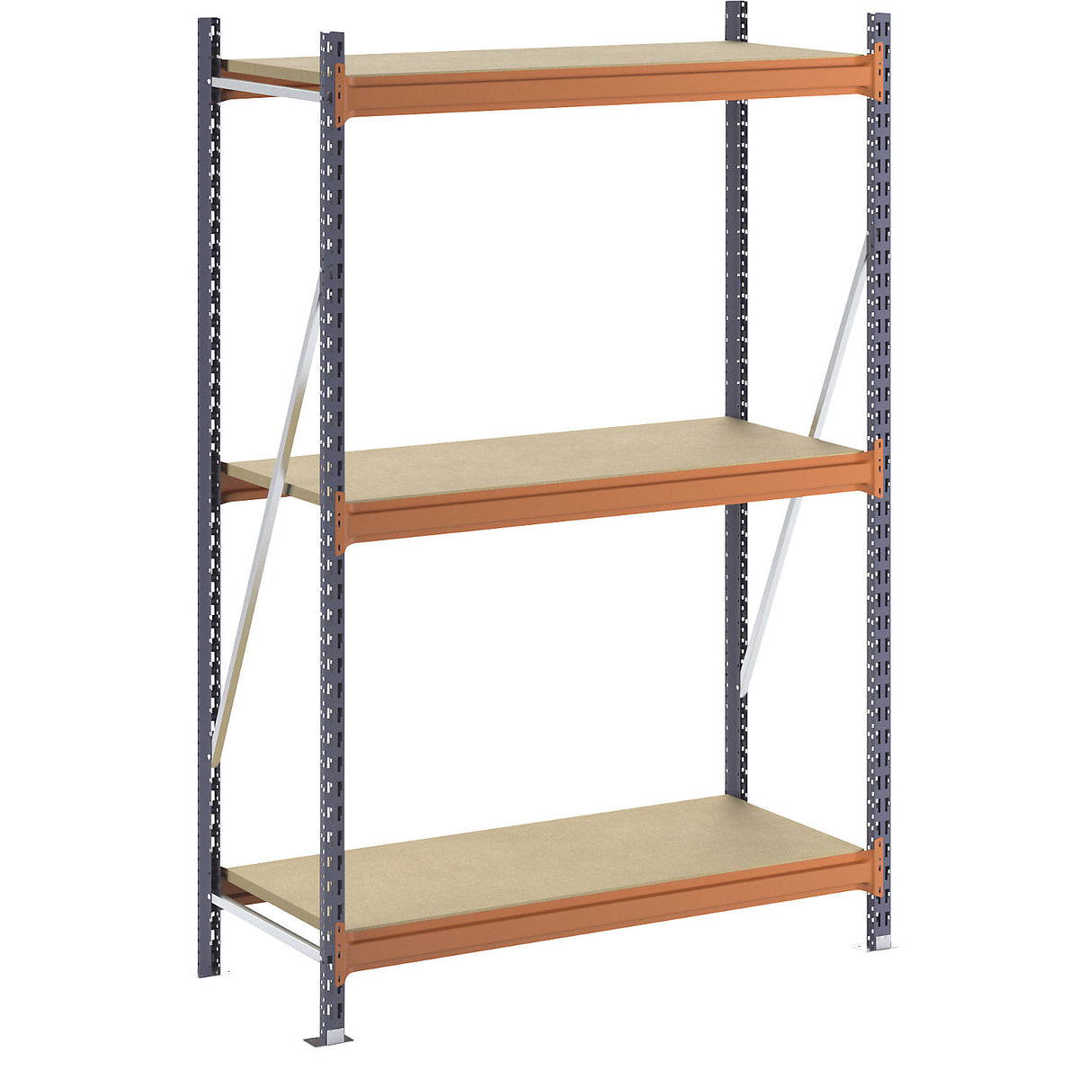 Wide span shelving unit, max. bay load 1600 kg, with moulded chipboard, HxWxD 2000 x 1400 x 600 mm, standard shelf unit.