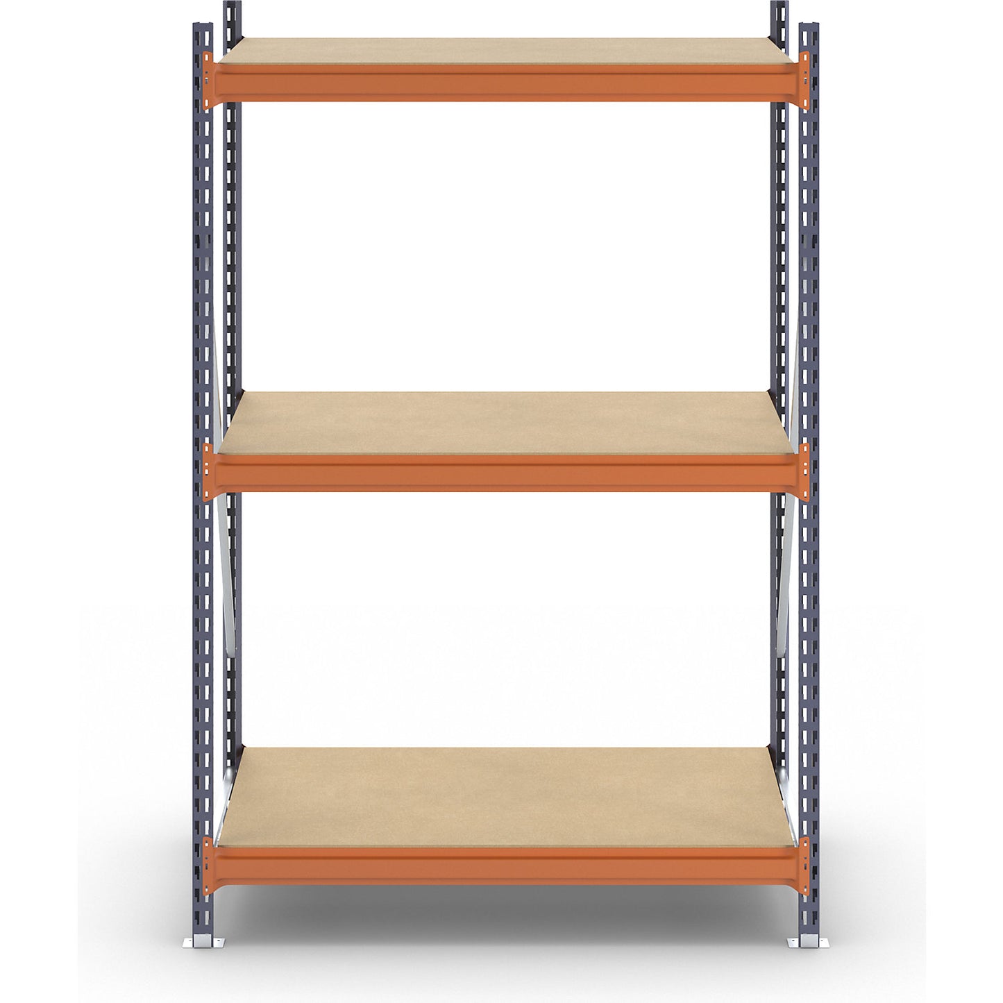 Wide span shelving unit, max. bay load 1600 kg, with moulded chipboard, HxWxD 2000 x 1400 x 800 mm, standard shelf unit.