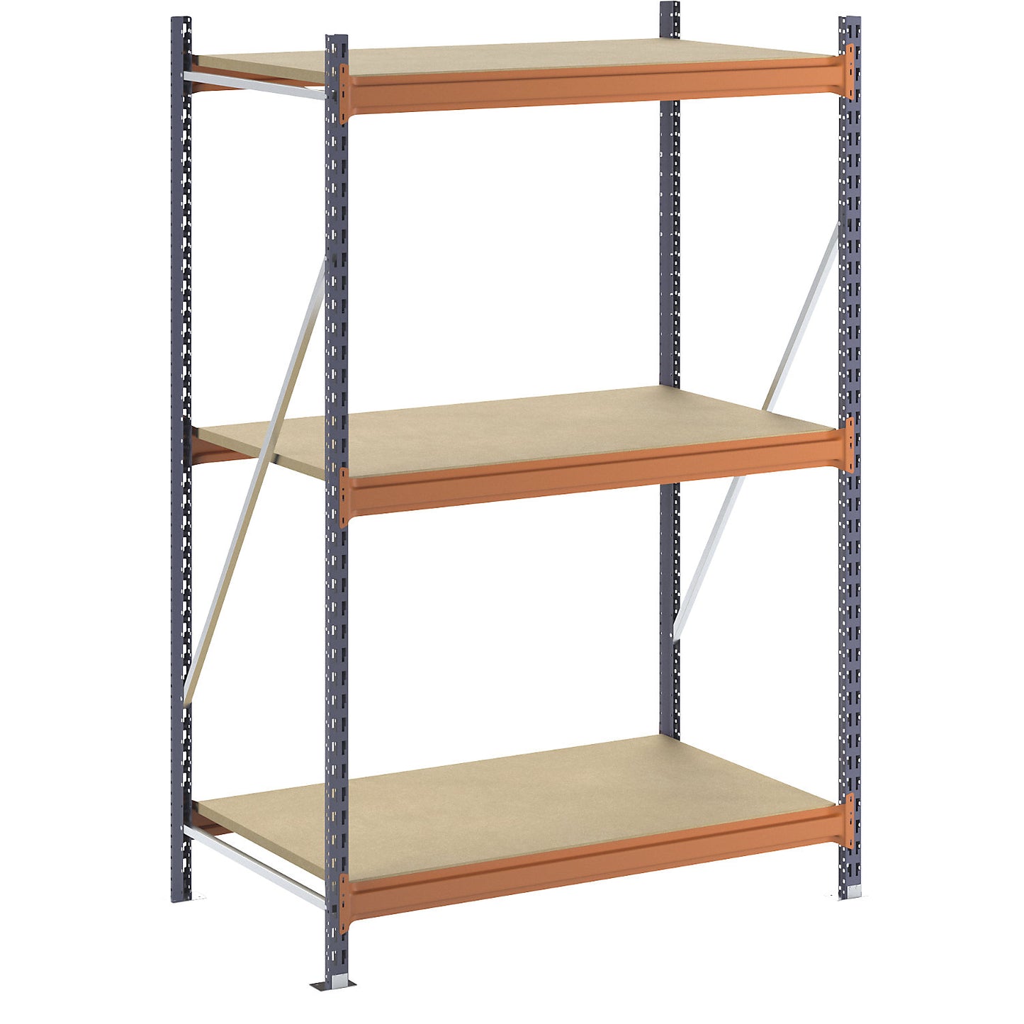 Wide span shelving unit, max. bay load 1600 kg, with moulded chipboard, HxWxD 2000 x 1400 x 800 mm, standard shelf unit.