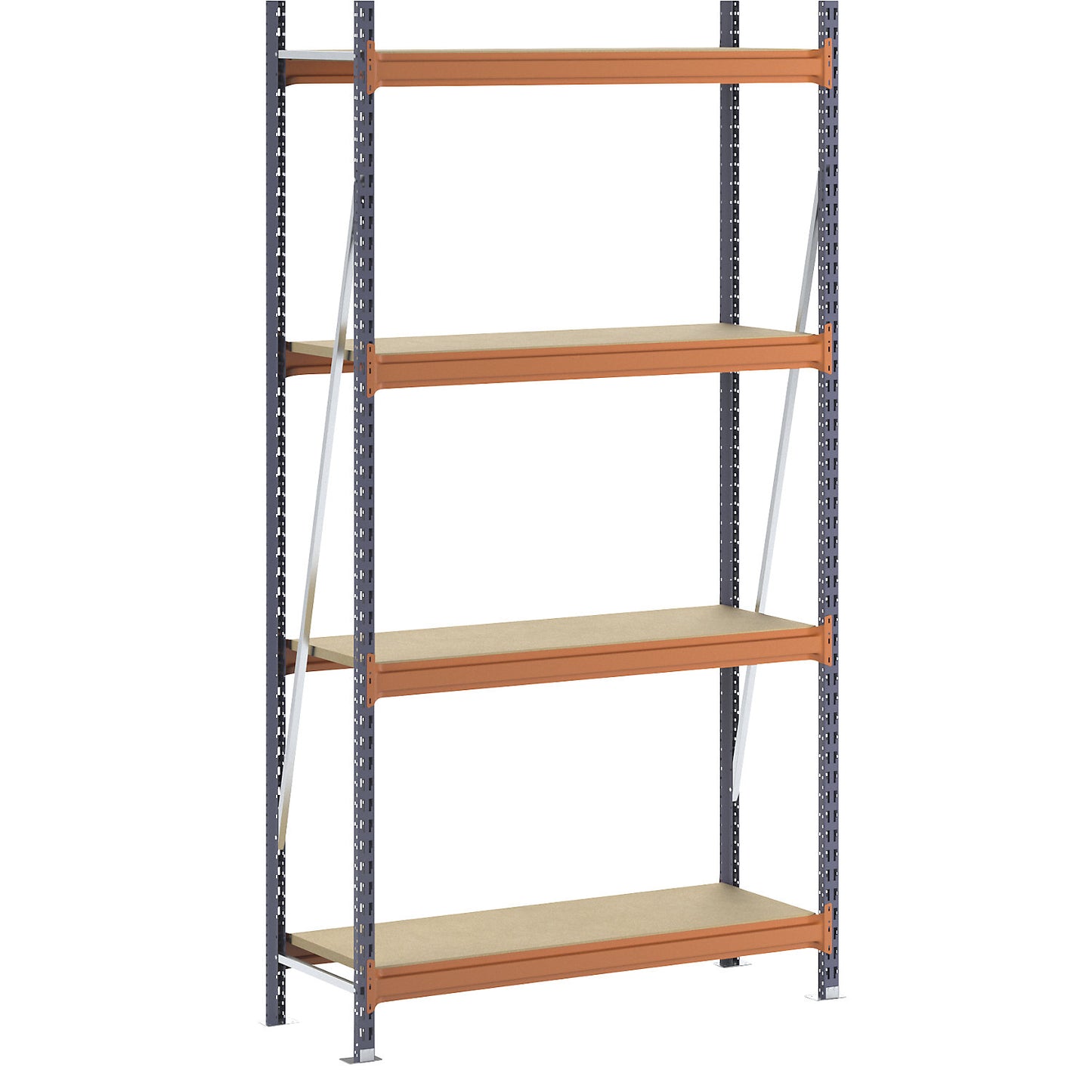 Wide span shelving unit, max. bay load 1600 kg, with moulded chipboard, HxWxD 2500 x 1400 x 500 mm, standard shelf unit.